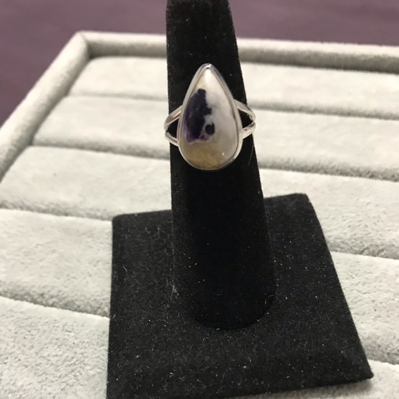 New Sterling Silver Purple Teardrop Morado Violet Flame Opal Ring Size 6.25 - Picture 8 of 14